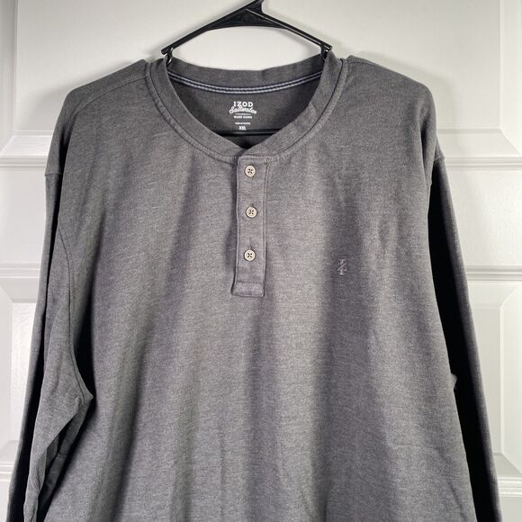 IZOD Saltwater Mens Shirt Size XXL 2X Gray Button Henley Long Sleeve Logo - Picture 4 of 11